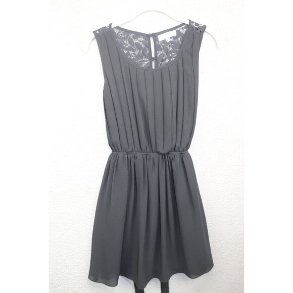 Umgee Black Sleeveless Lace Chiffon Pleated A-Line Dress-Medium-Goth-Witchy - Picture 1 of 12